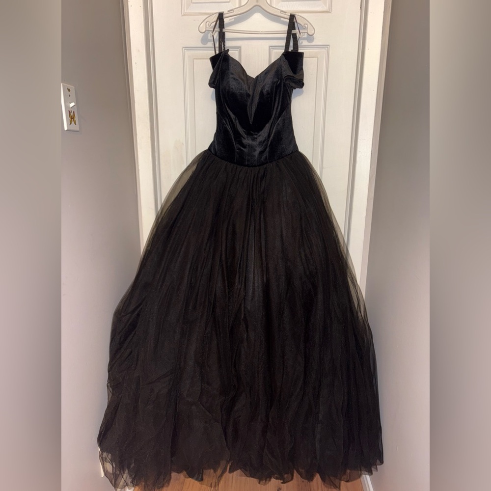 Black Velvet Princess Style Backless Prom Dress - Picture 5 of 14